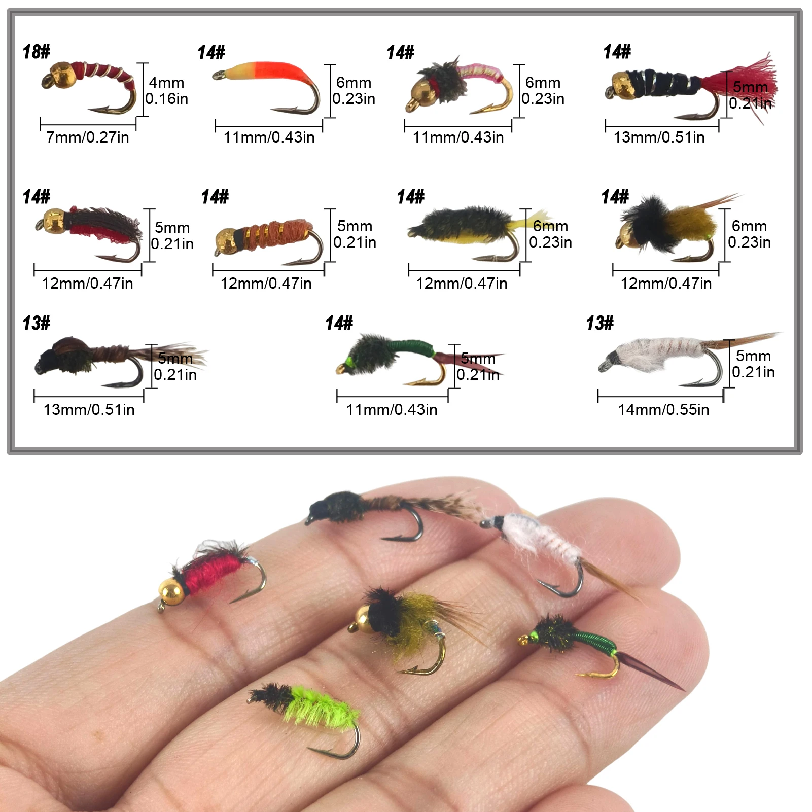 Moscas midge/ninfa y patrones variados