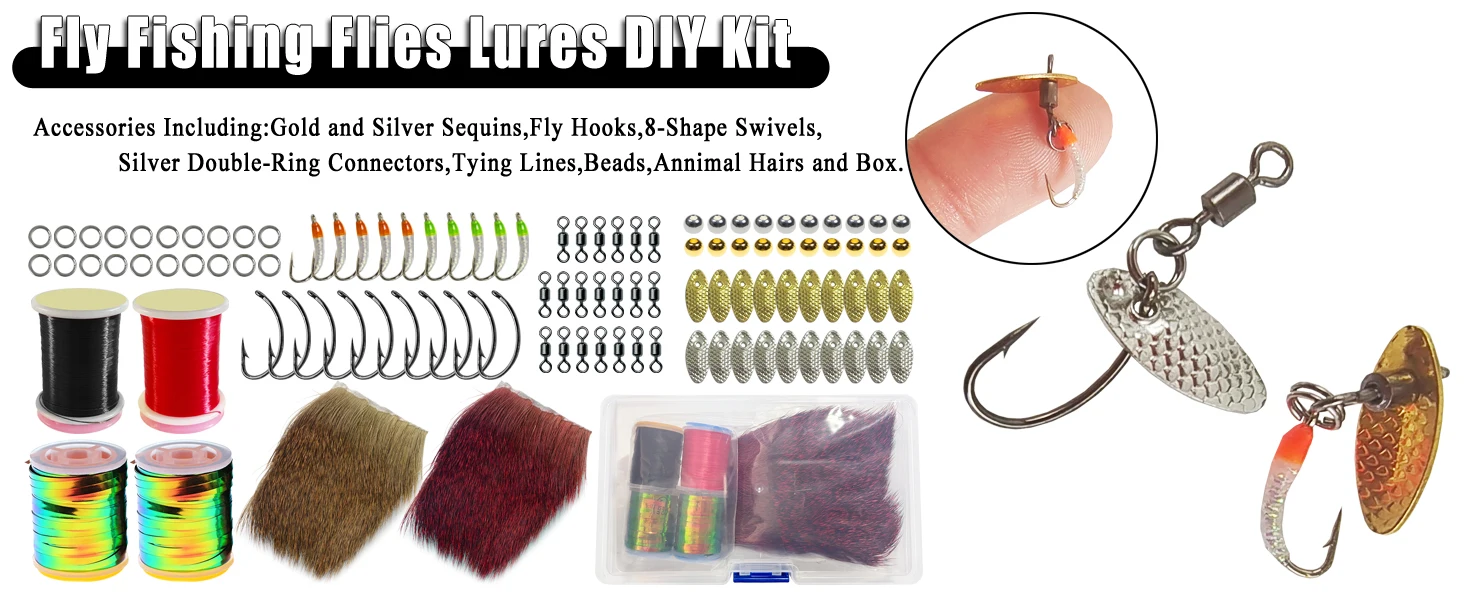 Kit de materiales para moscas de pesca, caja con piezas