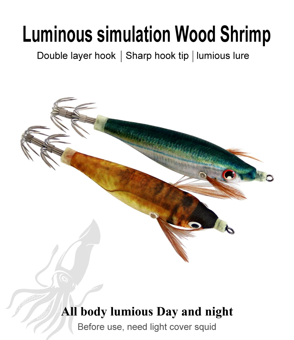 Señuelo de calamar luminoso en posición de pesca