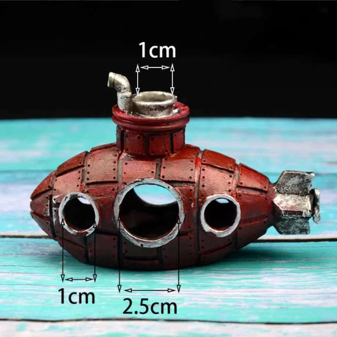 Detalle del submarino decorativo para acuarios