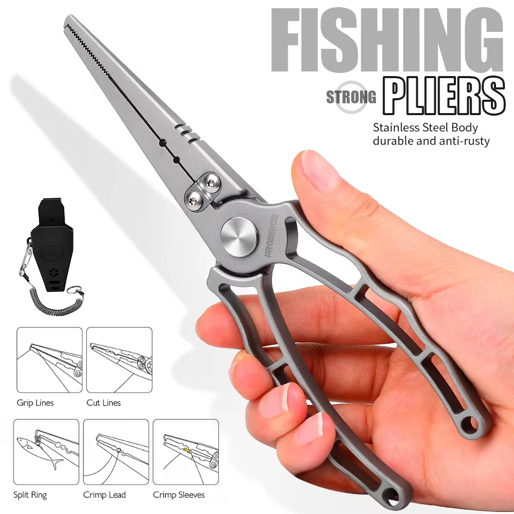 Alicates de pesca multifuncionales con tijeras y cortador ergonómicos
