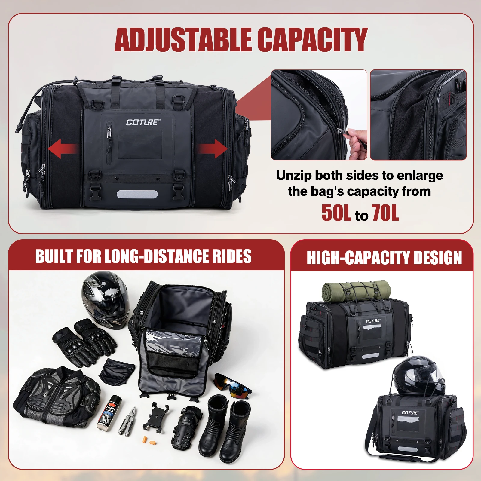 Cubierta antilluvia adicional y accesorios incluidos