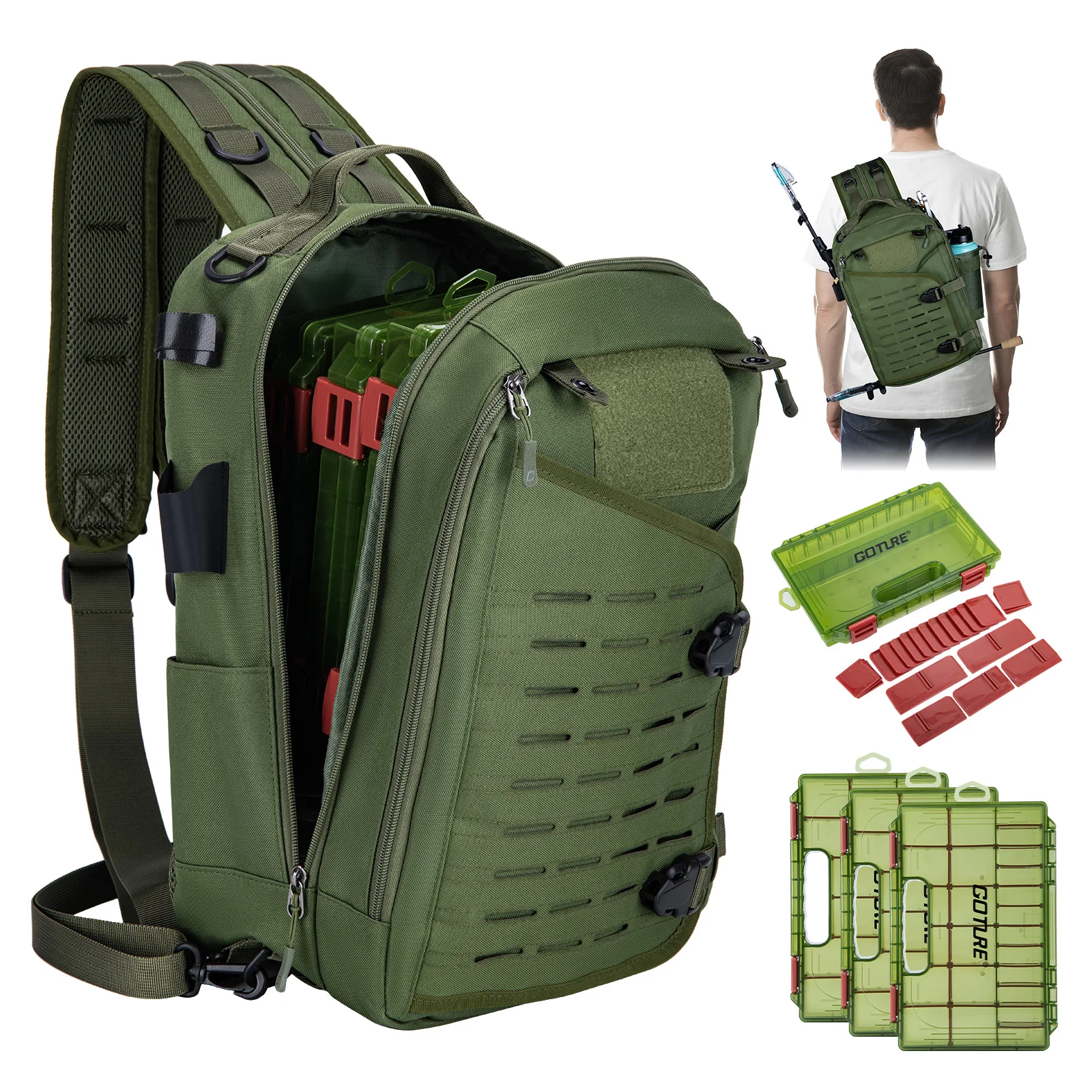 Bolsa de pesca Goture 900D con múltiples compartimentos