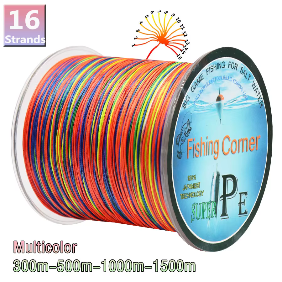 Hilo multifilamento PE 16 hebras multicolor para pesca