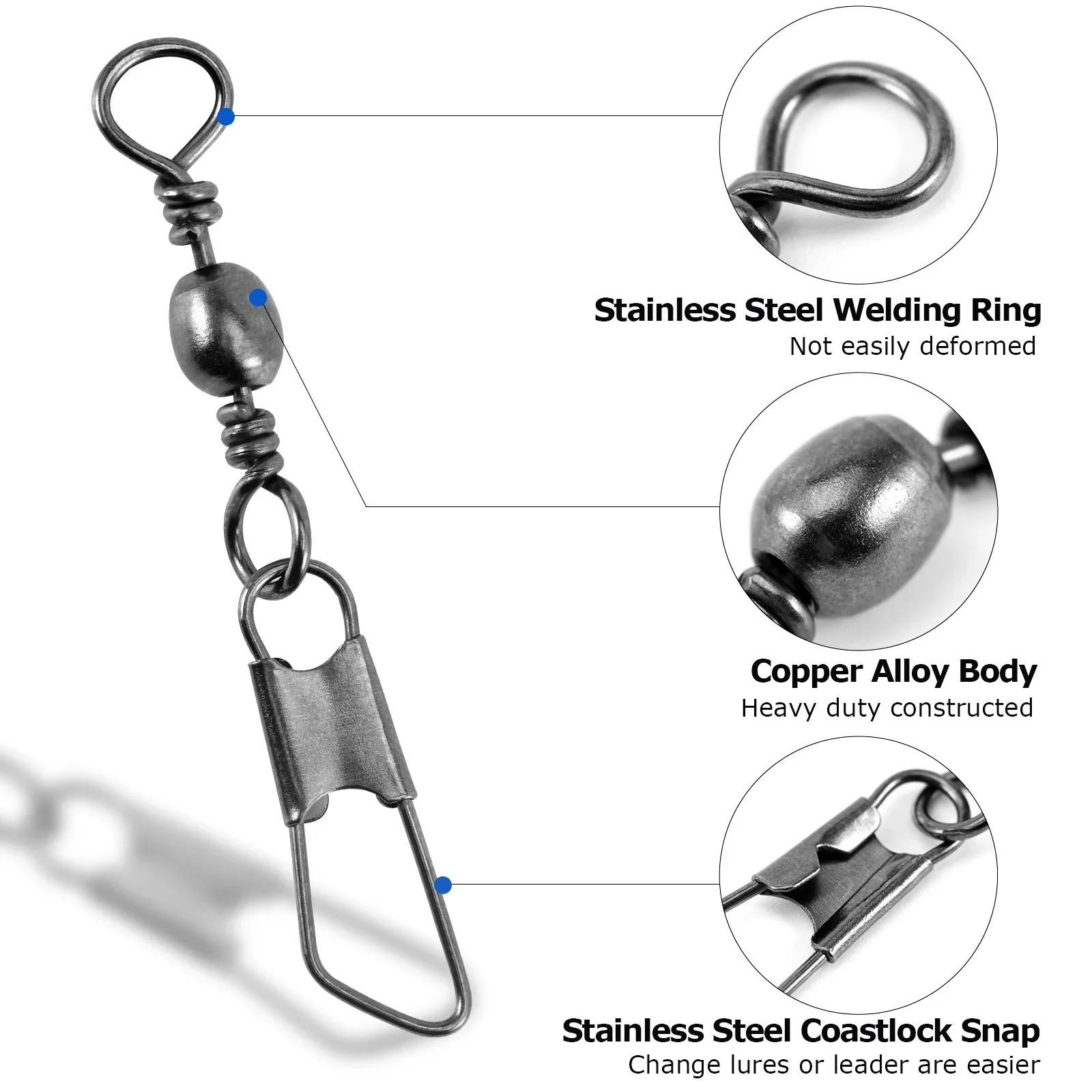 Conector rápido Coastlock Barrel Swivel de acero inox, anti-torsión - imagen 4