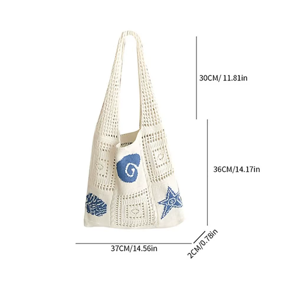 Bolso tejido calado beige con diseño de estrella de mar