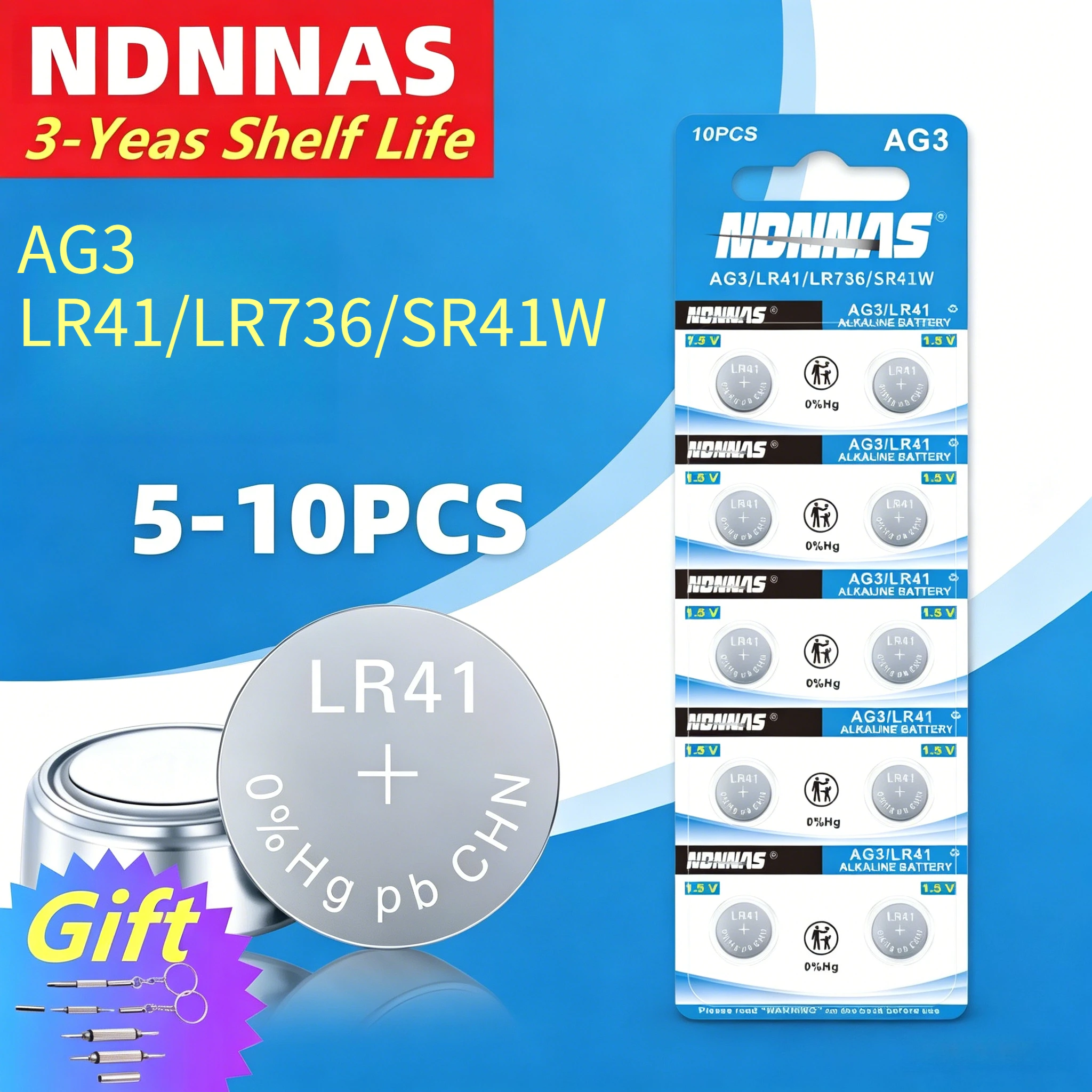 Pilas AG3 LR41 tipo botón alcalinas 1.5V