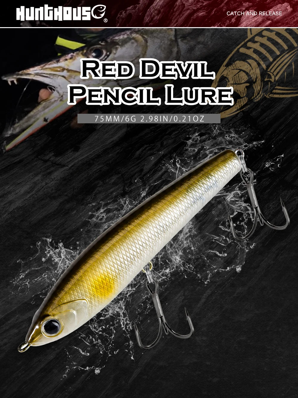 Señuelo tipo lápiz Red Devil en acción sobre la superficie
