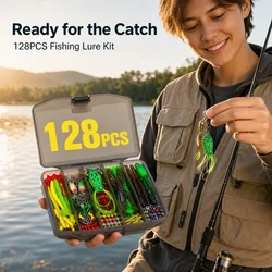Kit de pesca con señuelos duros y blandos, cucharas, plomos
