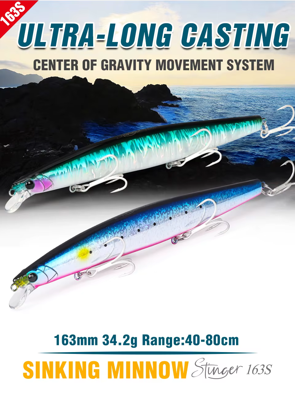 Señuelo duro TSURINOYA STINGER 163S para pesca en agua salada