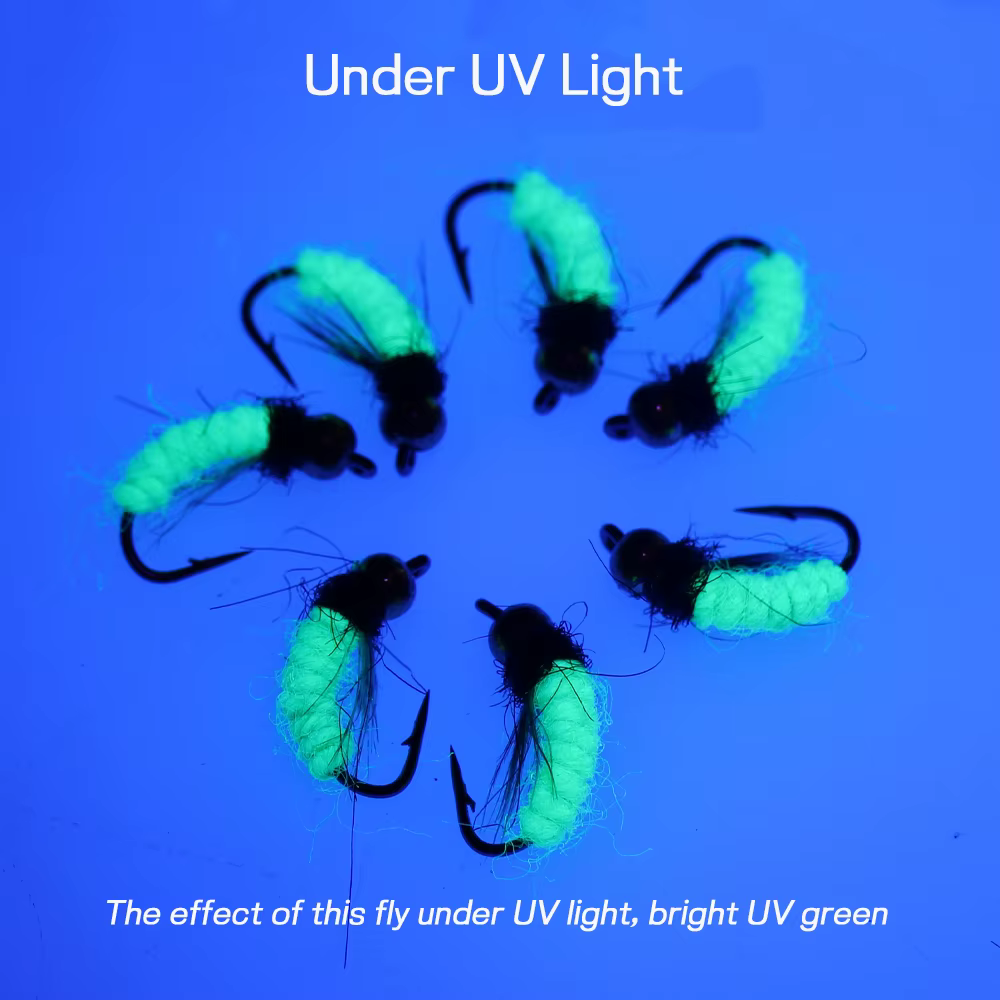 Moscas húmedas fluorescentes ninfa Scud trucha – hundimiento rápido - imagen 3