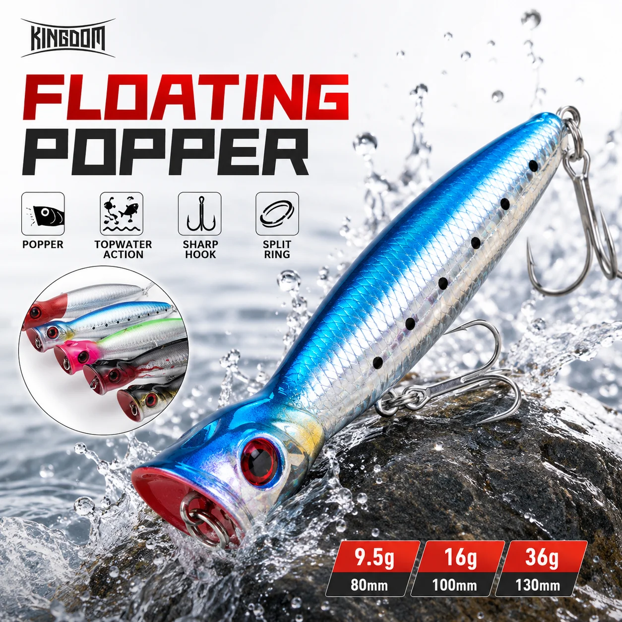 Kingdom Popper Topwater de superficie – Señuelo flotante - imagen 5
