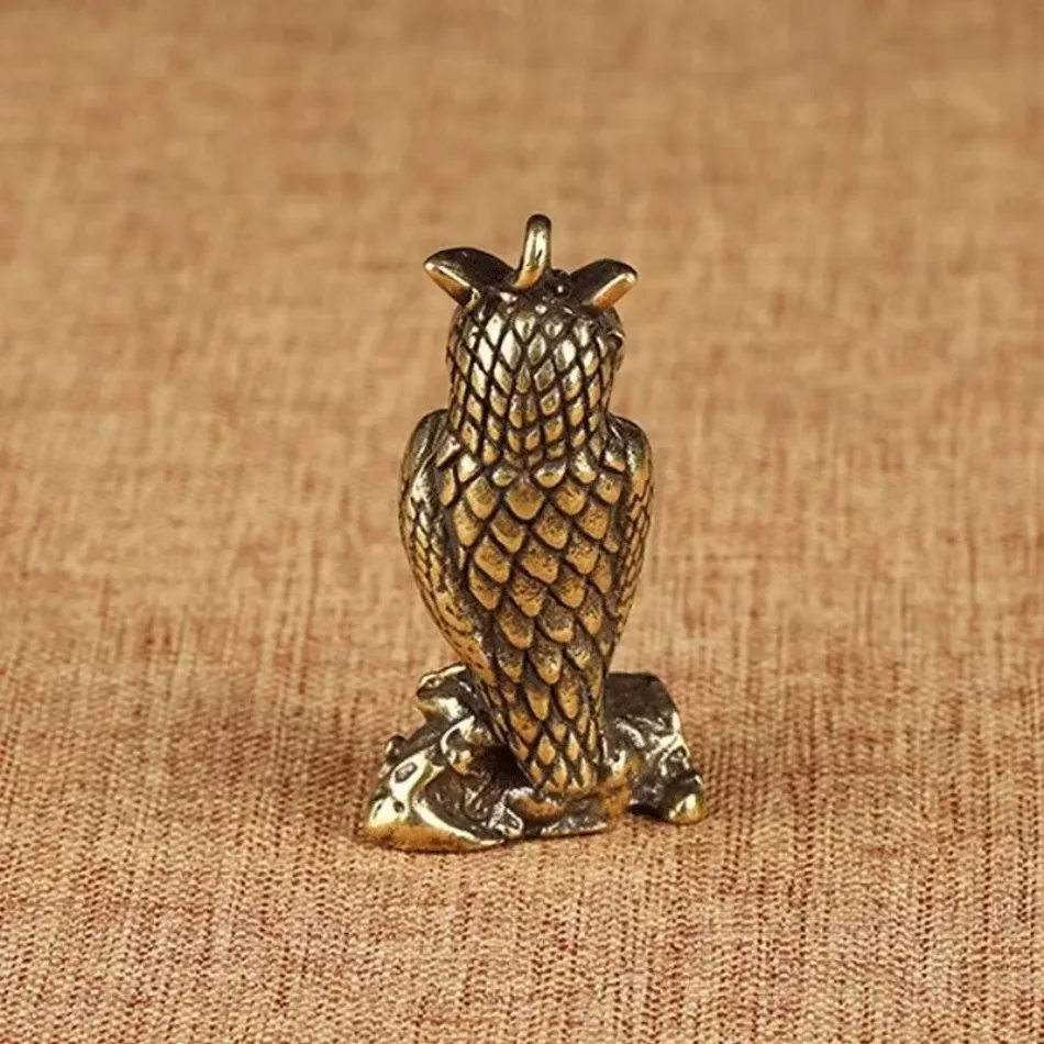 Señuelo colgante búho retro latón cobre miniatura para llavero - imagen 2