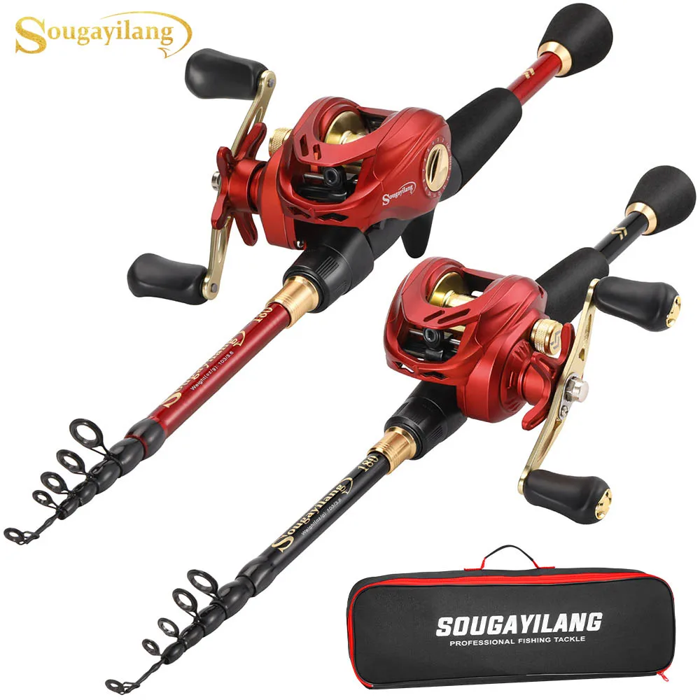 Sougayilang caña Baitcasting con carrete metálico para lubina