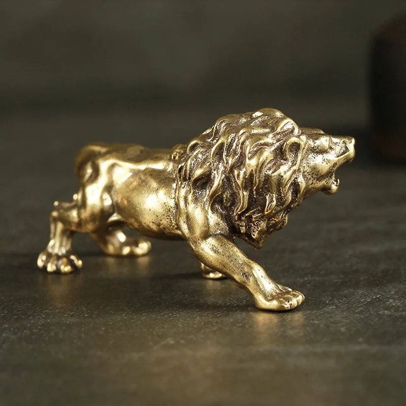 Estatua de león en bronce antiguo – figura decorativa artesanal