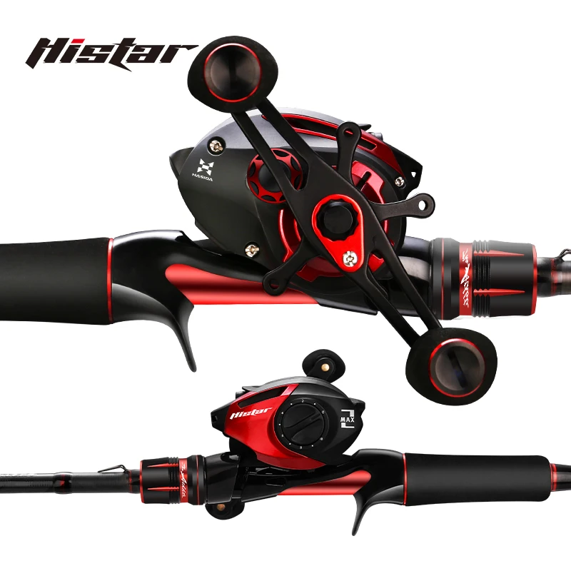 Histar MS-X caña baitcasting acción rápida, carbono y freno doble