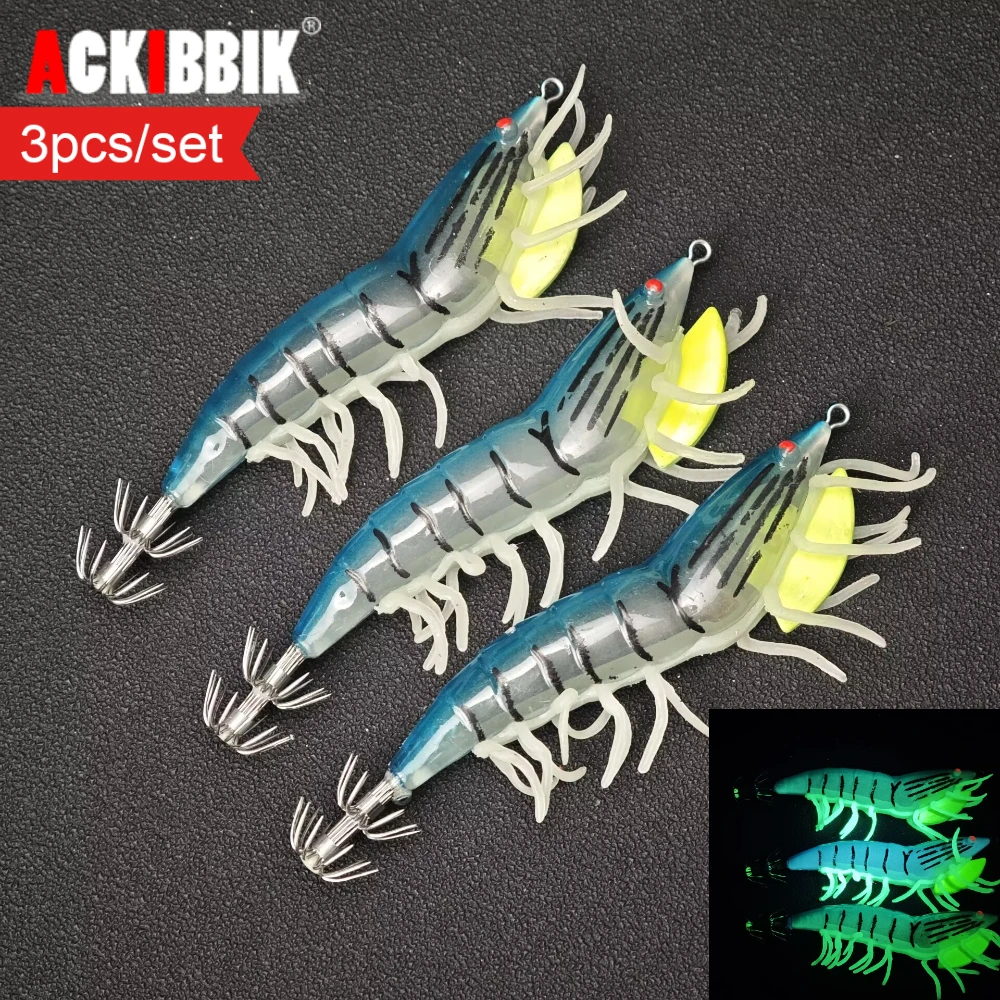 Señuelo de calamar y camarón luminoso nocturno Ackibbik – gancho con clic - imagen 3