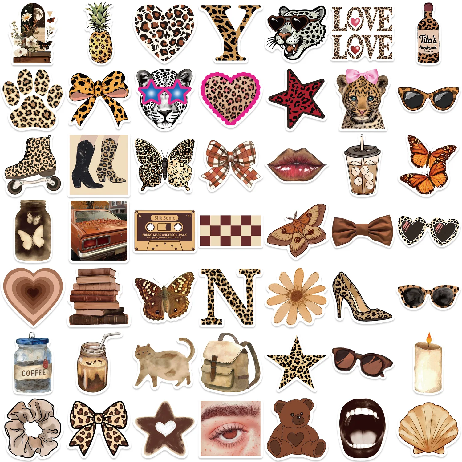 Pack de 50 pegatinas de leopardo