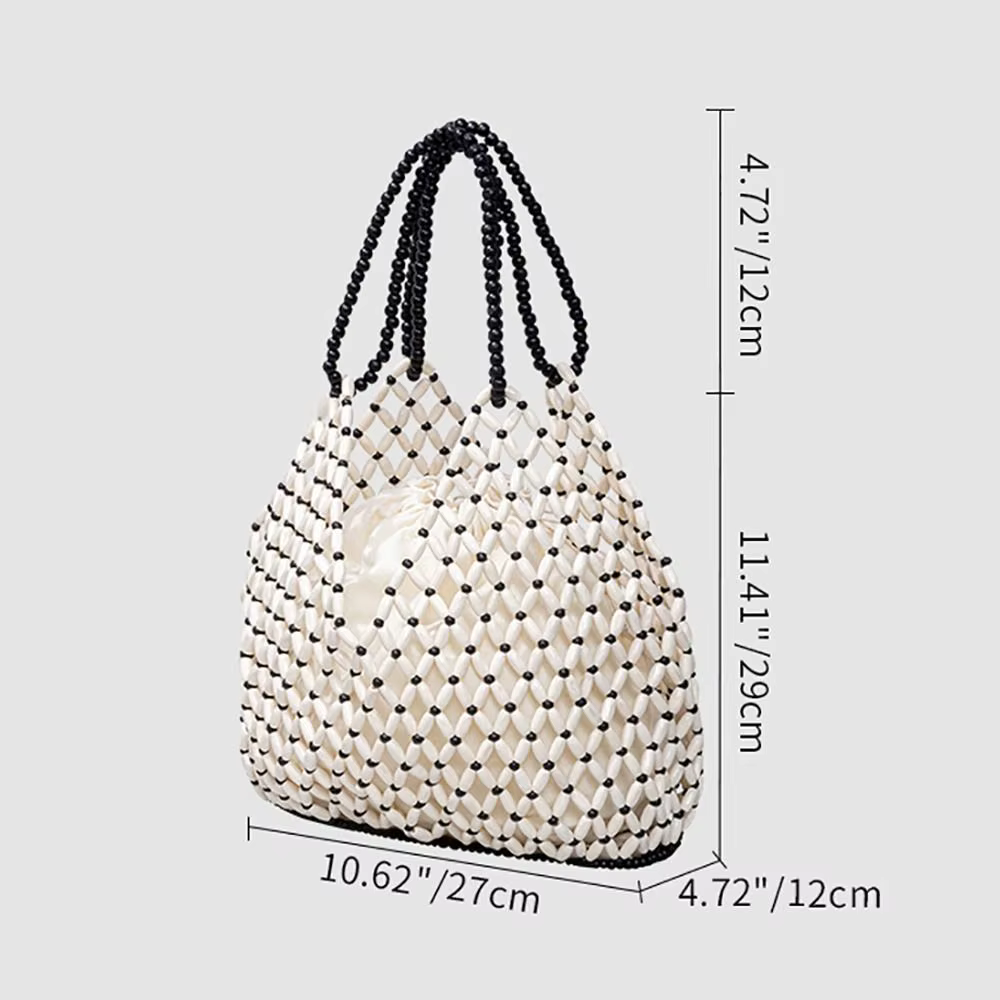 Bolso bandolera tipo cubo con cuentas, tejido a mano, para mujer - imagen 2