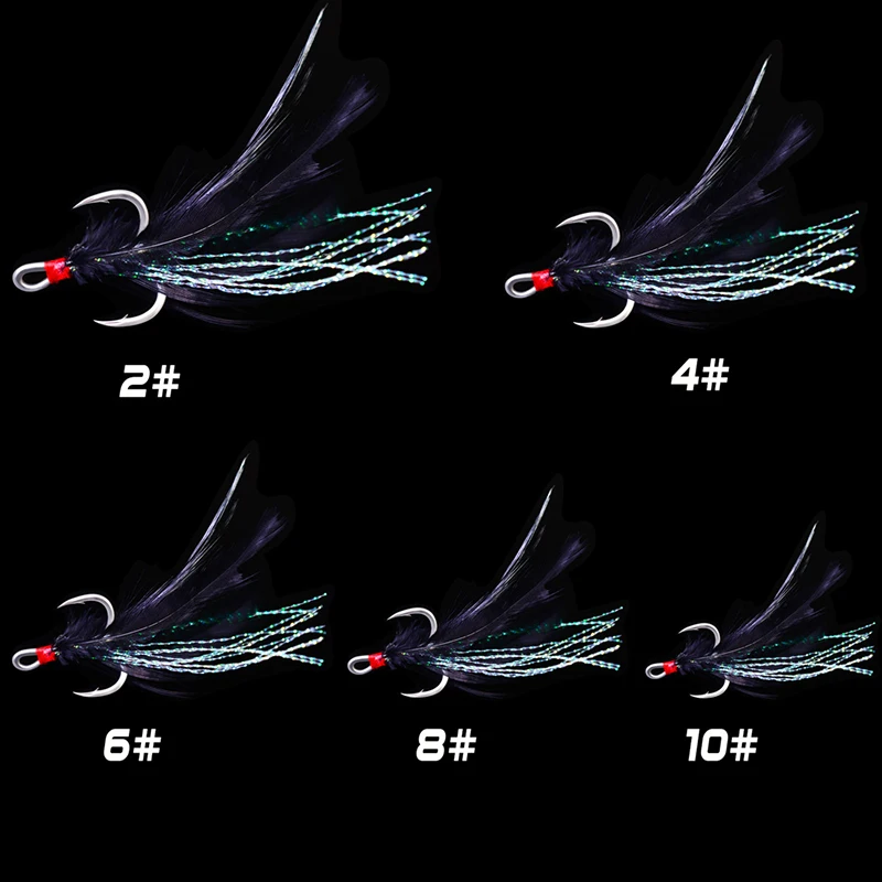 Anzuelos triples PROBEROS con pluma, ranura para sangre y jig - imagen 3