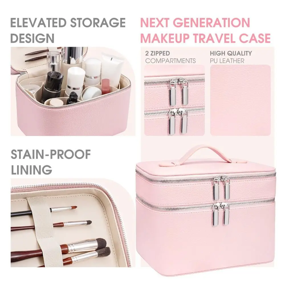 Bolsa de cosméticos impermeable PU de gran capacidad con organizador