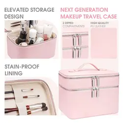 Bolsa de cosméticos impermeable PU de gran capacidad con organizador