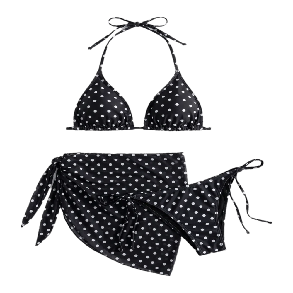 Traje de baño halter con lunares y cordones ajustables para mujer