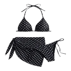 Traje de baño halter con lunares y cordones ajustables para mujer