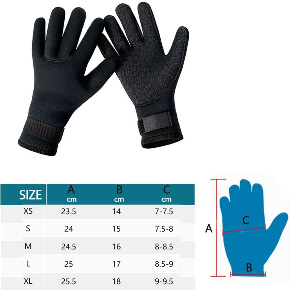 Guantes de buceo 3mm mostrando el material de neopreno negro
