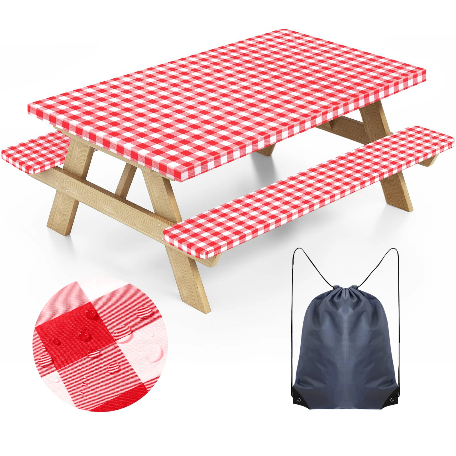 Juego de funda para mesa y bancos con estampado a cuadros