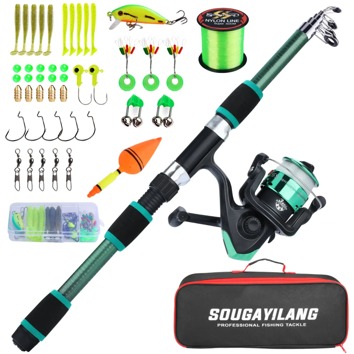 Accesorios incluidos en el kit de pesca Sougayilang