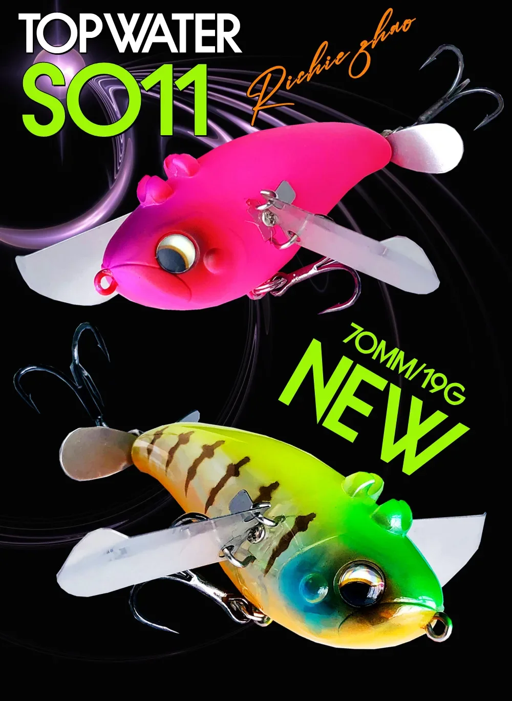Señuelo GREENSPIDER 70mm Topwater Popper vista lateral