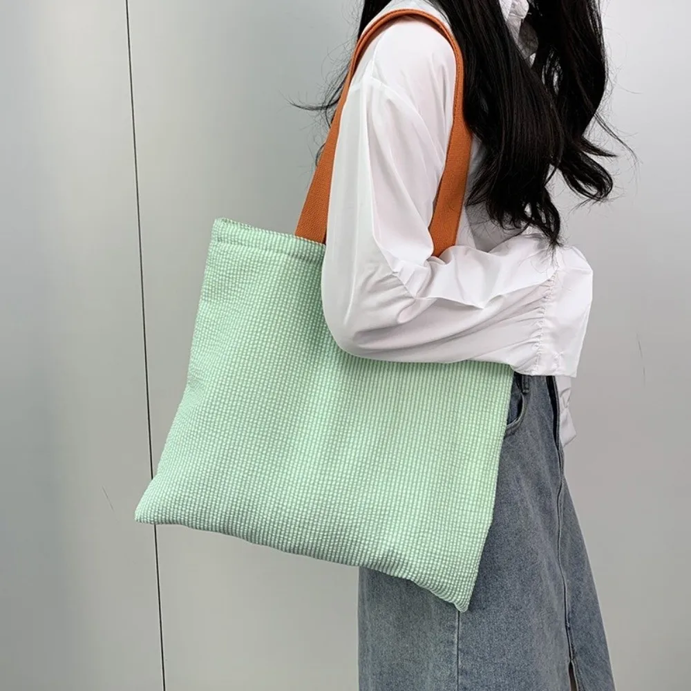 Bolso de hombro de lona con cremallera cuadrado a rayas gran capacidad - imagen 2
