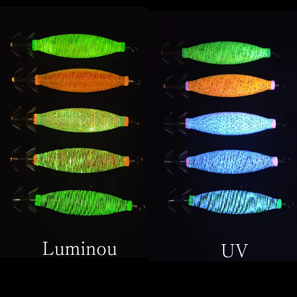 Señuelo calamar UV luminoso horizontal con tela brillante mar - imagen 3