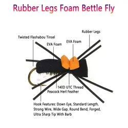 Bimoo patas de goma escarabajo mosca seca flotante #10