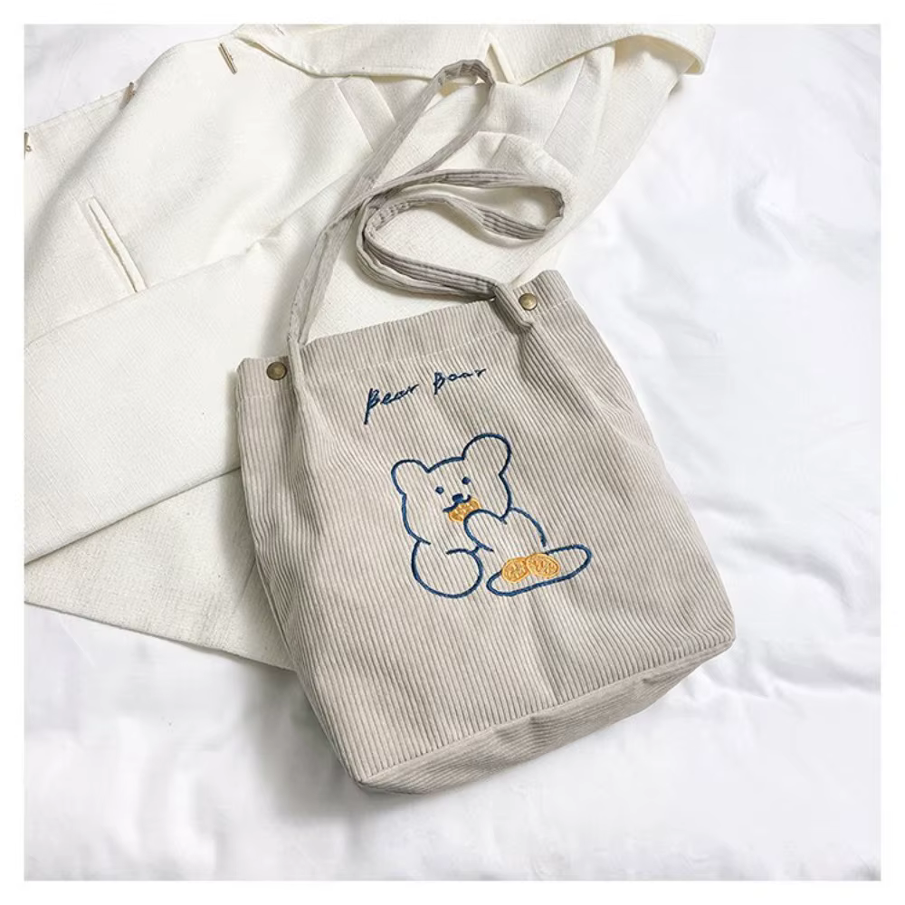 Bolso de Pana para Mujer con Cremallera de Osito – Gran Capacidad - imagen 2