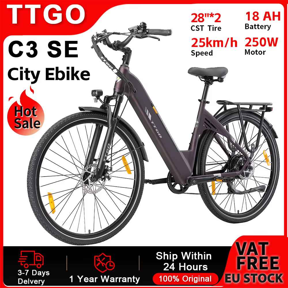 Bicicleta eléctrica TTGO 250W con batería extraíble y 7 velocidades