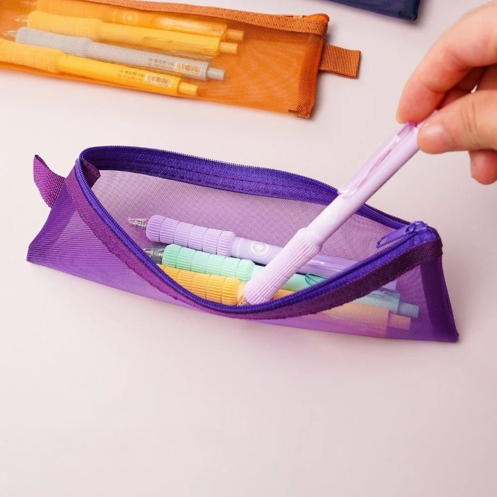 Estuche de lápices transparente cuadrado con bolsillo de malla - imagen 2