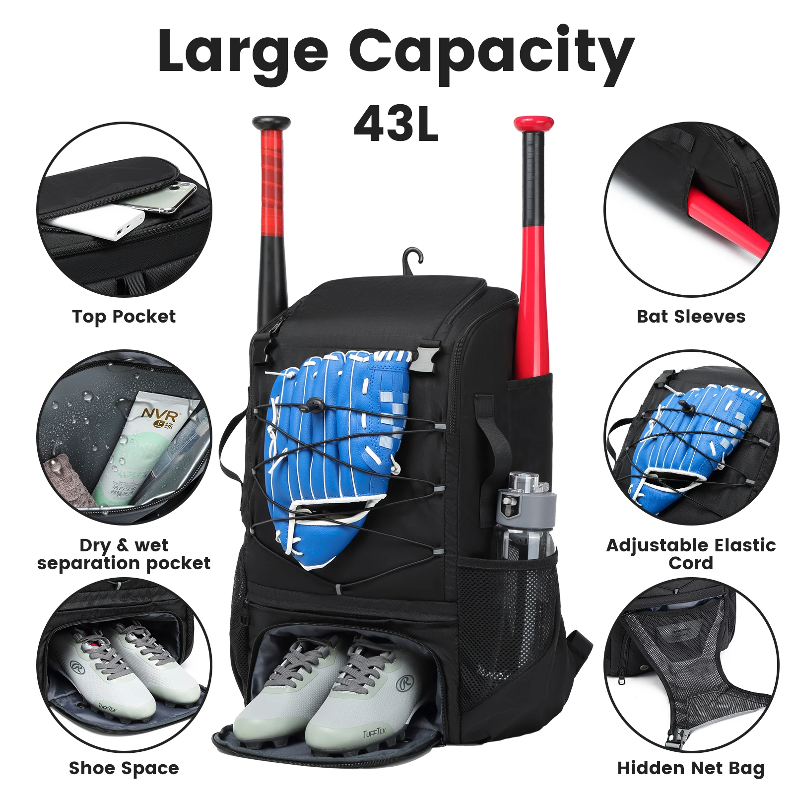 Mochila de béisbol y sóftbol con compartimento para calzado - imagen 2