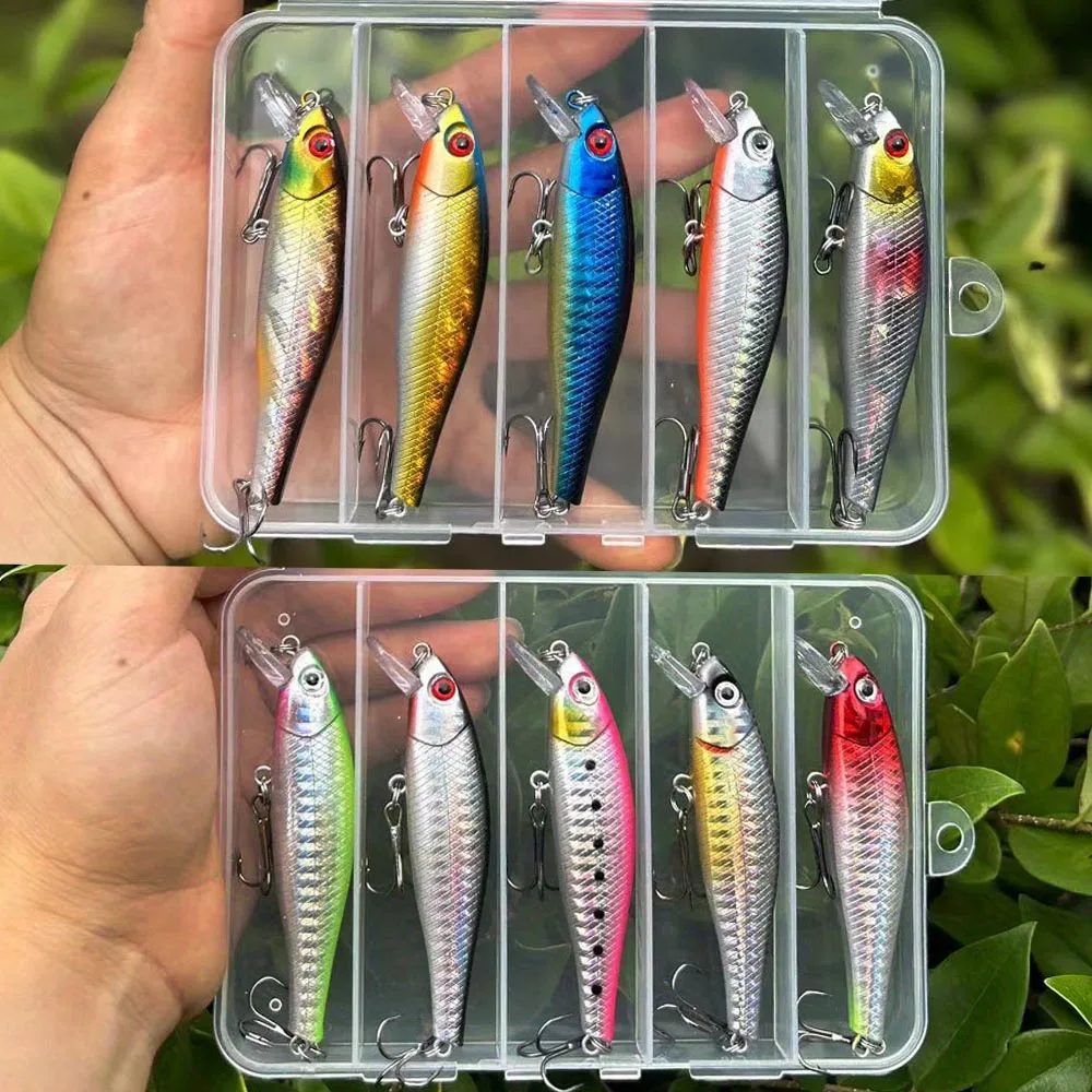 Pack de 5 señuelos tipo minnow para pesca de lubina