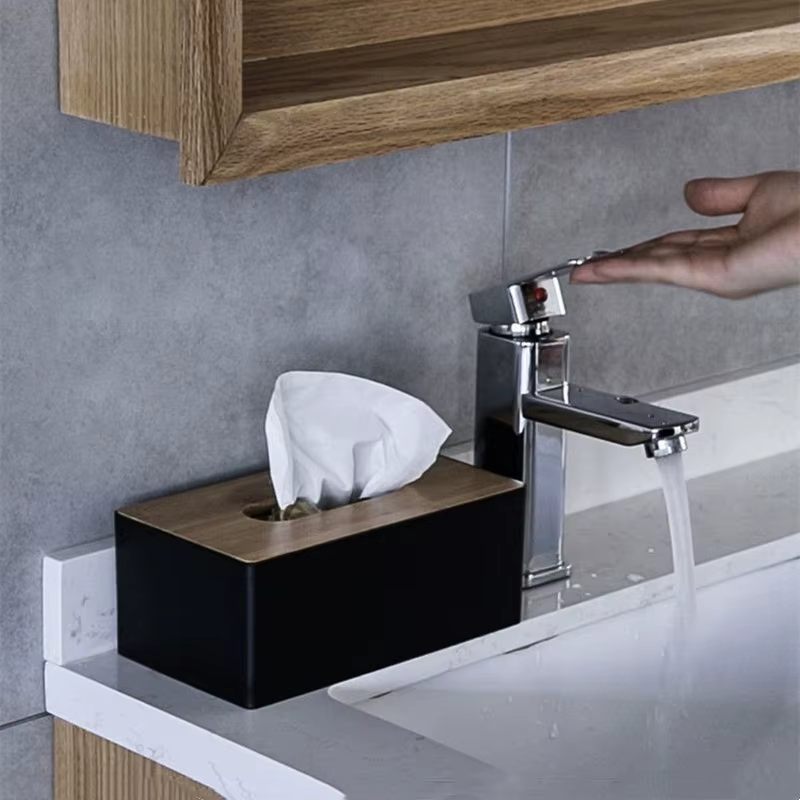 Caja de pañuelos bambú macizo elegante resistente para hogar - imagen 3