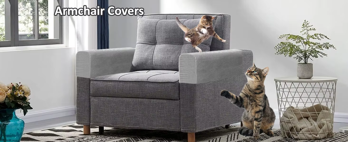 Funda protectora para brazo de sofá instalada en un sillón moderno