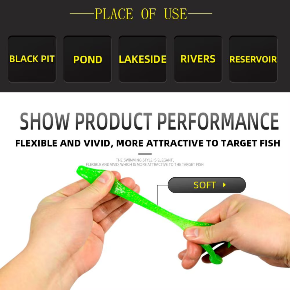 Señuelo suave de pesca en color rojo y rosa, perfecto para aguas turbulentas