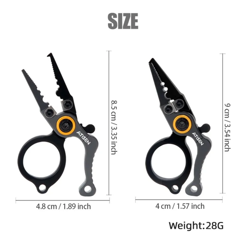 Alicates de pesca cerrados mostrando diseño compacto