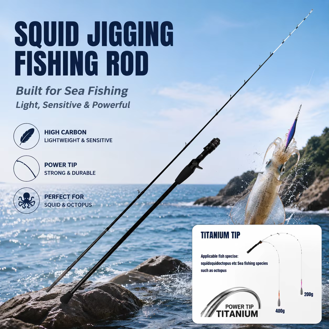 Caña Fishingfans Titanium Metal Tip ML 200g Shore Jigging Cefalópodos - imagen 4