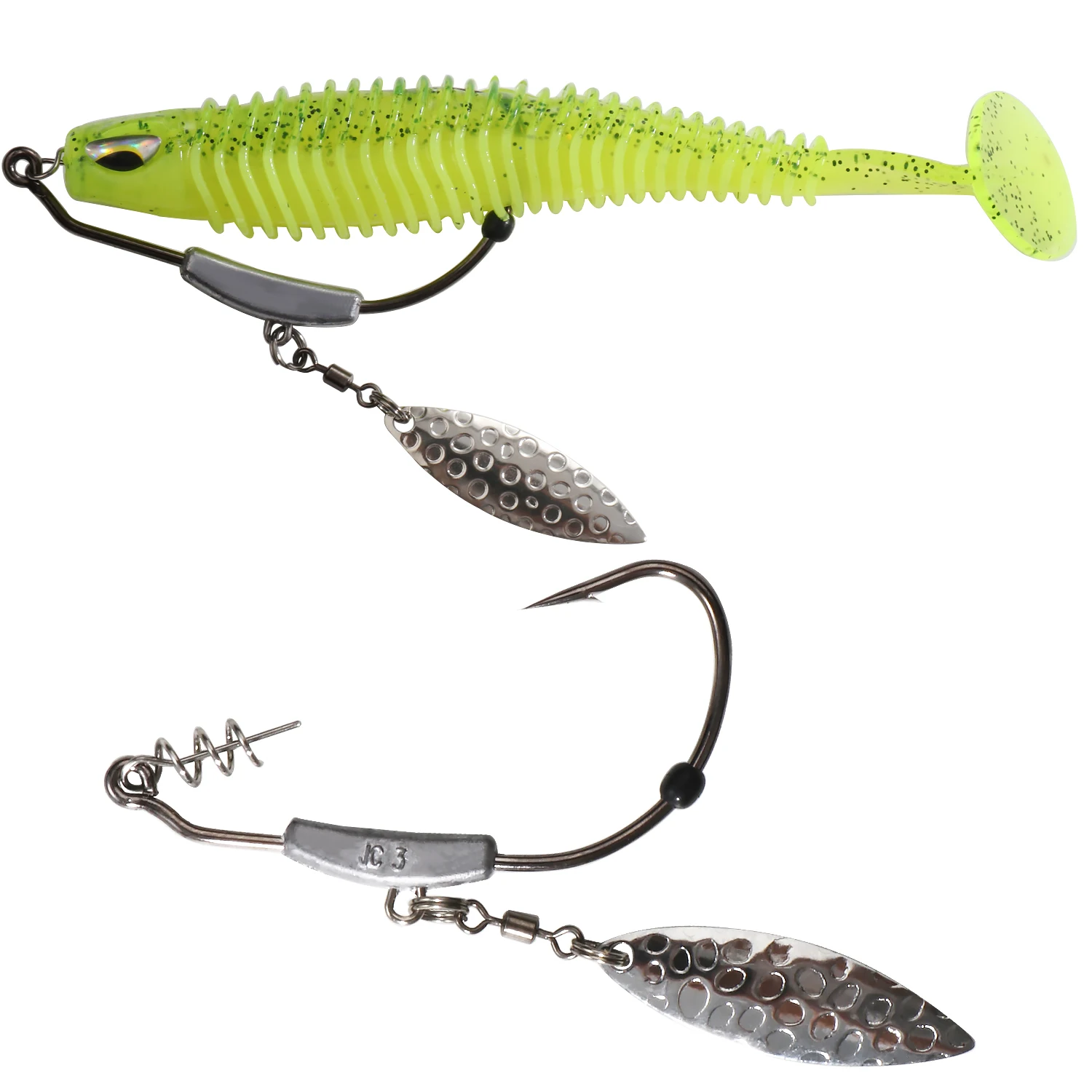 Anzuelos Jig Offset con cuchilla giratoria metálica para vinilo - imagen 2