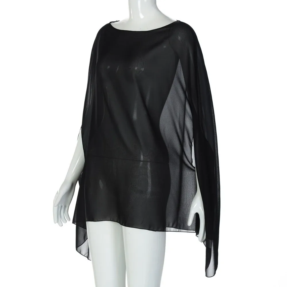 Blusa de gasa holgada cuello redondo transparente manga larga - imagen 2