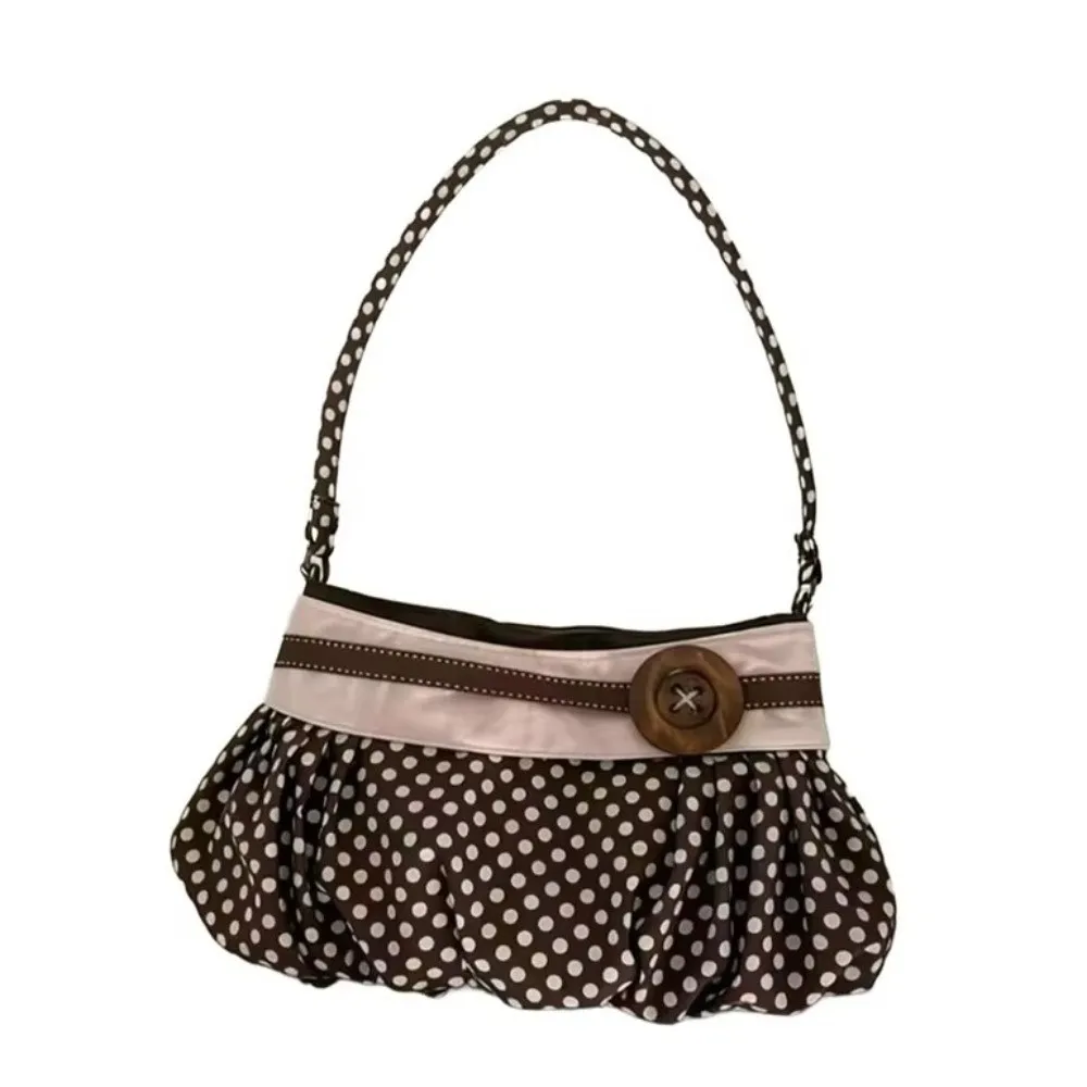 Bolso bandolera vintage plisado con lunares y botones de madera - imagen 3
