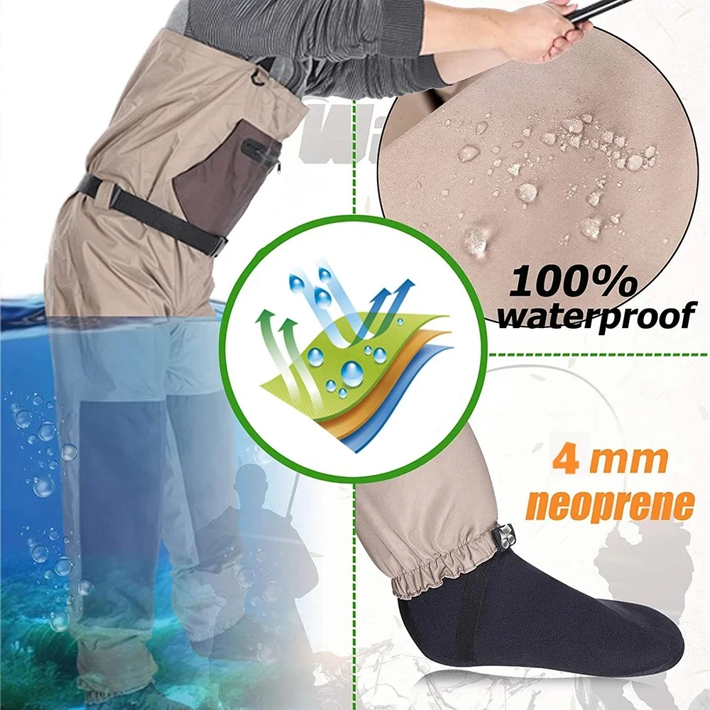 Goture Vadeador transpirable con pie de neopreno para pesca a mosca