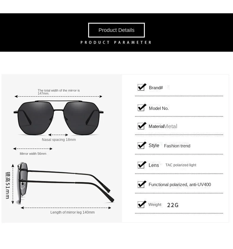 Gafas de sol polarizadas de nailon para hombre, vista frontal